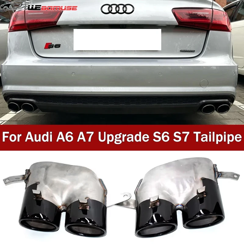 Für Audi A6 A7 2016 bis 2018, Schalldämpferspitze, Upgrade S6 S7, vier Ausgänge, Edelstahl-Endrohr-Auspuffanlage Image