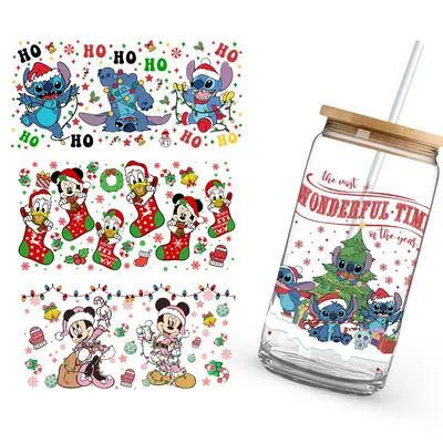 CHIP 'N DALE Mickey Stitch Princess Weihnachtsfest Dekoration UV DTF Cup Wrap Selbstklebende kreative Cup Decor Image