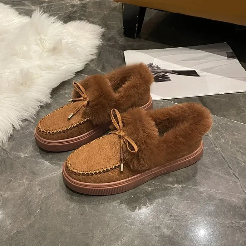 Winter Frauen Baumwolle flache Schuhe Mokassins Femme warme Plüsch Slipper bequeme Pelz Wohnungen Frau große Größe 35-43 Plattform pelzige Stiefel