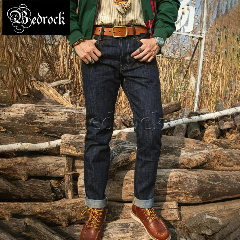 Herren Jeans schwere ungewaschene 17oz SD107 Jeans Web kante Jeans Slim Fit Straight Pants Vintage Jeans hose Image