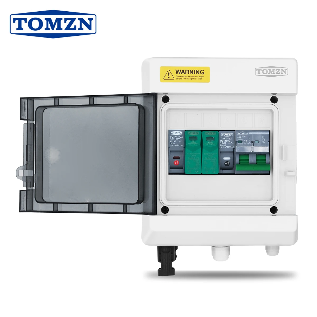TOMZN Solar Photovoltaik PV Combiner Box mit Blitzschutz 6way 1 Eingang 1 Out DC 600V Sicherung MCB SPD wasserdichte Box IP65 Image