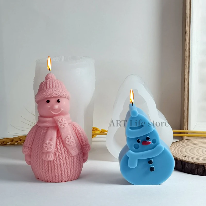 Schal Schneemann Silikon Kerze Form DIY Weihnachten Schnee Puppe handgemachte Seife Gips Harz Schokolade Backform Home Dekoration Geschenk Image