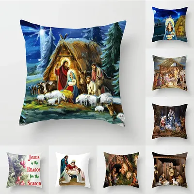 Krippe Kissen bezug Retro Ölgemälde Weihnachten Kissen bezug heiß Jesus Christus gedruckt Wurf Image