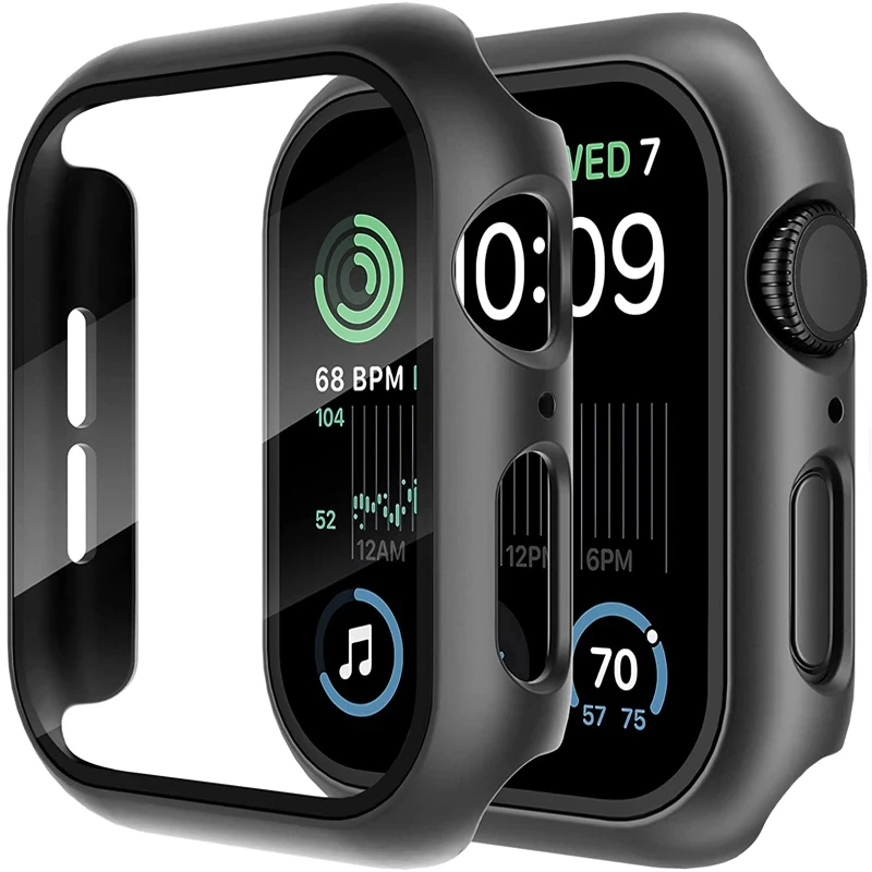 Gehärtetes Glas + Abdeckung für Apple Watch-Zubehör 45 mm 41 mm 44 mm 40 mm 42 mm Displayschutzfolie Apple Watch-Gehäuse Serie 9 4 5 6 SE 7 8 Image