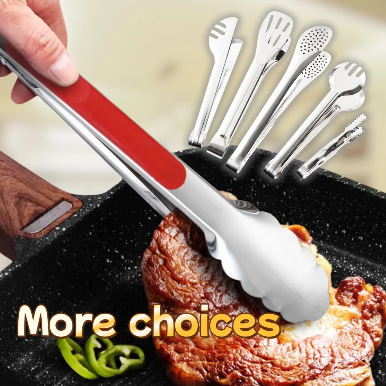 Edelstahl Lebensmittel klemmen Grill pfanne gebratenes Steak Lebensmittel klemmen verdickte Brot klemmen Küchen helfer Grill zubehör Image