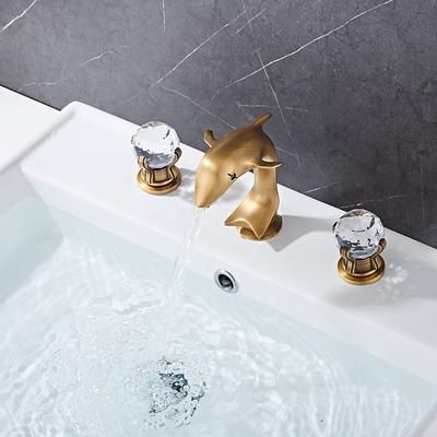 Rubbed Retro Bronze Animal Dolphin Style Centerset Bathroom Sink Faucet Swivel Basin Tap Double Handle Lever