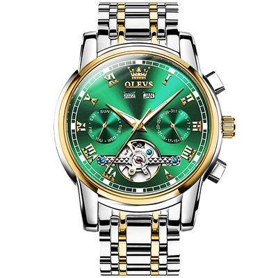 OLEVS TOP Brand Automatic Mechanical Watches Men Luxury Skeleton Flywheel Stainless Steel Waterproof Business Wristwatch 6607 Father's Day Gifts