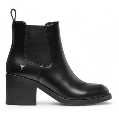 Windsor Smith Damen – Klassische Chelsea-Stiefel aus schwarzem Leder mit Plateausohle – Varsity