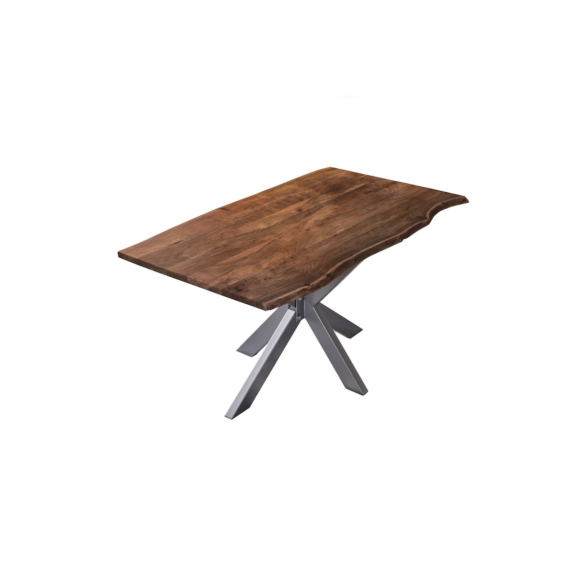 Möbelliebling Esstisch Baumkante massiv Akazie nussbaum 200 x 100 cm Spidergestell silber BENNI Image