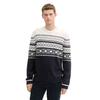 Jacquardpullover TOM TAILOR, Herren, Gr. L, blau (sanftes weiß navy fair isle), Strick, Obermaterial: 60% Baumwolle, 40% Polyacryl, colorblocking, casual, regular fit Po-bedeckend, Rundhals, Langarm Rippbündchen, Pullover, mit Colorblock