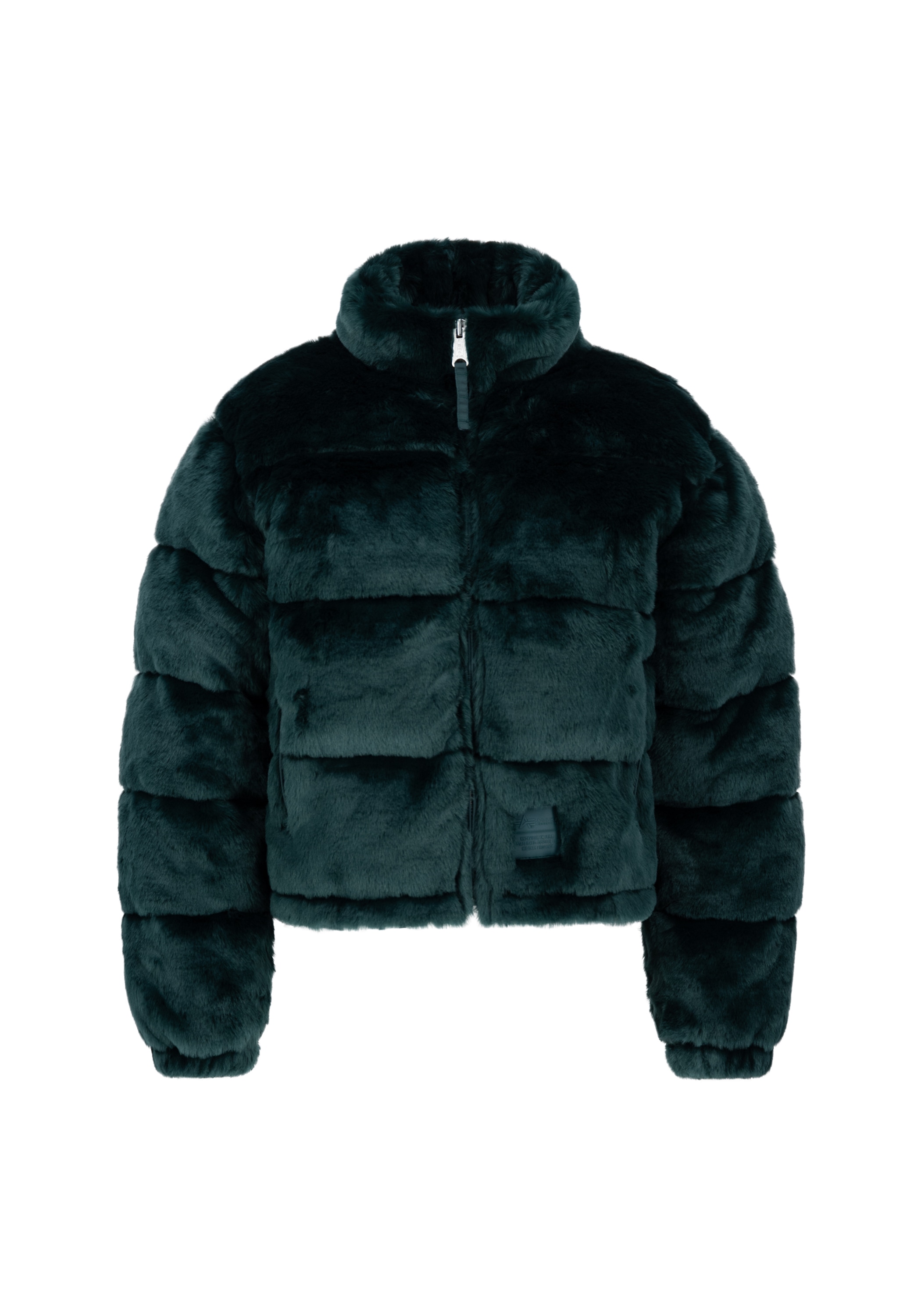 Bomberjacke ALPHA INDUSTRIES "Fur Puffer W", Damen, Gr. M, grün (force grün), Obermaterial/Futter: 100% Nylon, Füllung: 100% Polyester, Fellimitat: 100% Acryl, Jacken Image