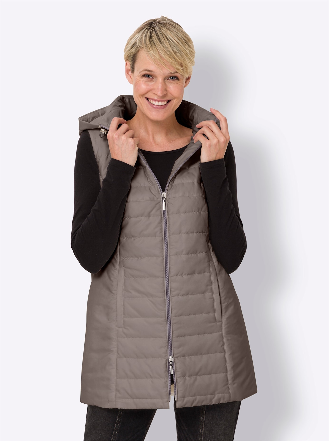Steppweste CLASSIC BASICS, Damen, Gr. 44, grau (taupe), 100% Polyester, Wattierung:100% Polyester, unifarben, Westen