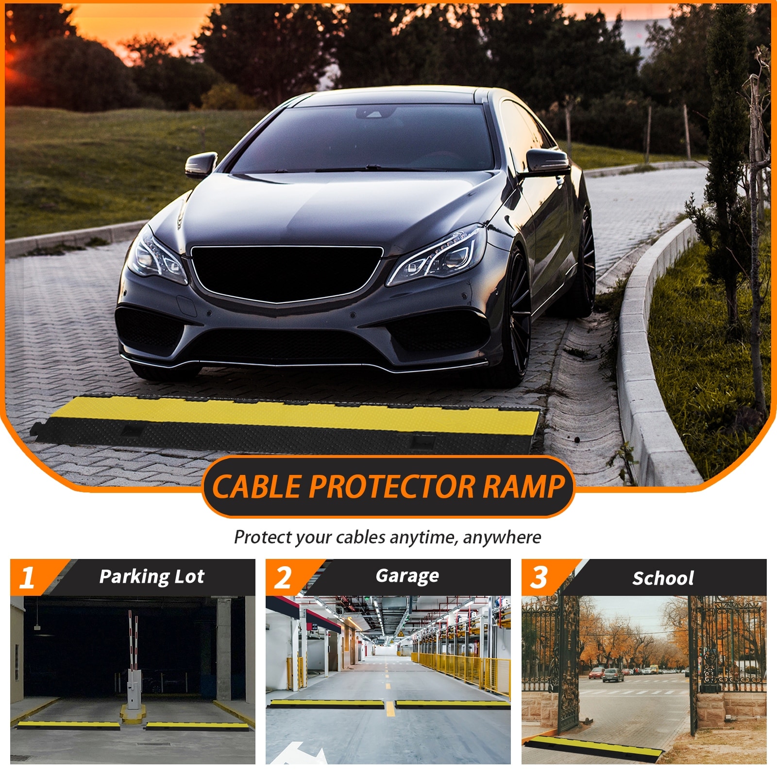 22000 lbs 1 Pack 3 Channel Rubber Protector Cable Ramps - 1 Pack 3 Channel