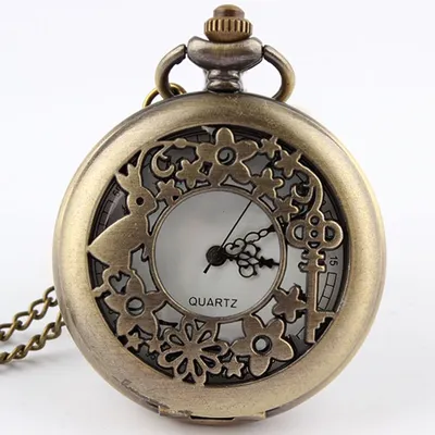 New Arrival Antique Bronze Alice in Wonderland Rabbit Flower Hollow Quartz Pocket Watch Necklace