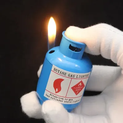 Metal Gas Canister Shaped Butane Gas Lighter Creative Personalized Fun New and Unique Open Flame Lighter for Men's Gift