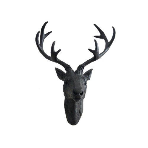 Lex Hirschgeweih Hirschkopf Wanddeko Dekoration Wandschmuck Figur Geweih Schwarz 20x30cm : 30 cm : Schwarz matt Image