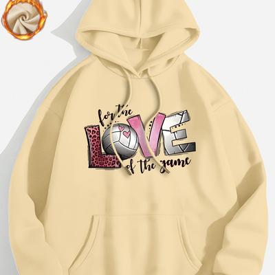 TEMU Volleyball & Letter Print Hoodie, Casual Kangaroo Pocket Drawstring Hoodies Sweatshirt, Women's Clothing