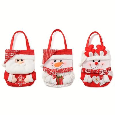 TEMU A Set Of 3 Christmas Themed Gift Tote Bags With Holiday Cartoon Designs - Santa, Snowman, Reindeer - And Bag Set With Clamshell Hat Closed