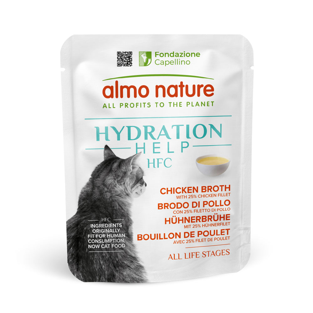Almo Nature HFC Hydration Help 24 x 50 g Umido per gatto - Brodo di Pollo con Filetto di Pollo