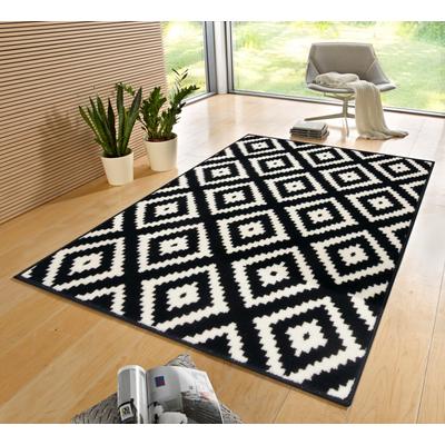 Teppich HANSE HOME "Raute", schwarz (schwarz, creme), B:200cm H:9mm L:290cm, Kunstfaser, Teppiche, Läufer, Kurzflor, Skandi, Raute, Wohnzimmer, Schlafzimmer, Flur Image