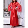Pigiama da Donna Vestaglia da Sera Dettagli in Pizzo Tessuto Simil-Seta Con Cintura V-collo Maniche Lunghe Larghe Rosso Elegante da Sposa Pigiama Tutte le Stagioni Outfit Casa