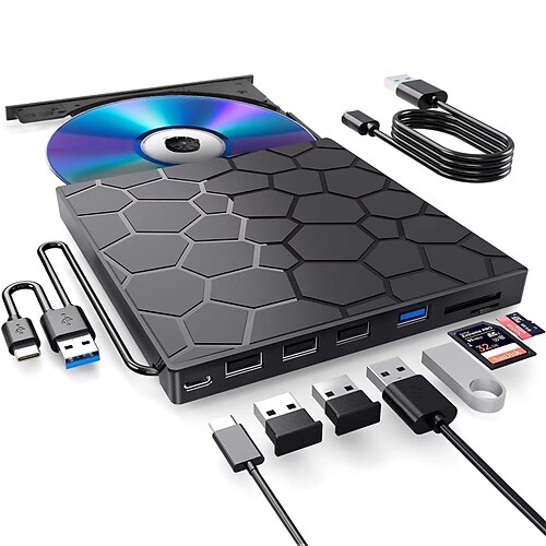 unità cd/dvd esterna per laptop, lettore dvd per laptop 8 in 1 usb 3.0 masterizzatore cd portatile ultrasottile unità disco esterna ottica compatibile con laptop desktop