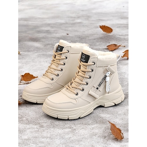 stivaletti allacciati da donna con calda fodera in pelliccia – eleganti stivali invernali beige per il comfort all'aperto quando fa freddo