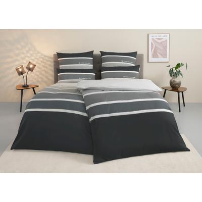Bettwäsche TOM TAILOR HOME "Felix in Gr. 135x200 oder 155x220 cm", grau (anthrazit), B/L: 155cm x 220cm, , Biber, B/L: 80cm x 80cm, Biber, Obermaterial: 100% Baumwolle, Bettwäsche, mit GRATIS-Zugabe: Gästehandtuch (100% Baumwolle), mit Reißverschluss Image