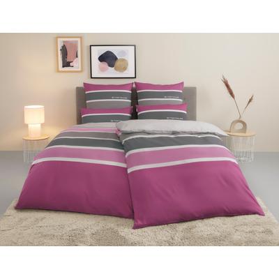 Bettwäsche TOM TAILOR HOME "Felix in Gr. 135x200 oder 155x220 cm", lila (beere), B/L: 135cm x 200cm, , Biber, B/L: 80cm x 40cm, Biber, Obermaterial: 100% Baumwolle, Bettwäsche, mit GRATIS-Zugabe: Gästehandtuch (100% Baumwolle), mit Reißverschluss Image