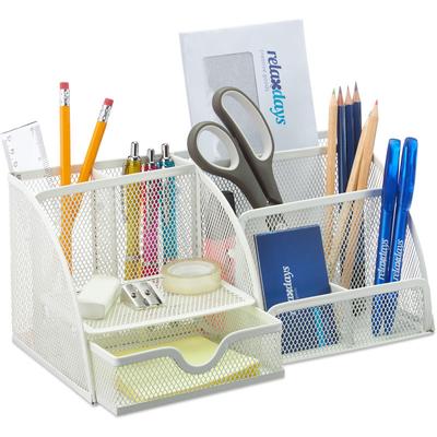 Schreibtisch Organizer, Büro Organizer mit Stiftehalter und Schublade, Metall Mesh, hbt 13 x 28 x