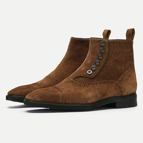 Herren-Stiefeletten aus hochwertigem Rindsleder mit Knopfleiste und Wildleder – im Retro-Brogue-Design, perfekt für Events im Vintage-Stil und Freizeitausflüge Image