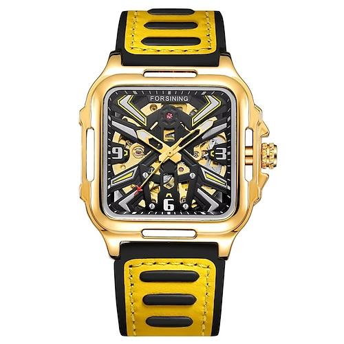 Forsining Casual Skelett Hohl Automatikuhr 3D Montre Homme Herren Armbanduhren leuchtende Militäruhren