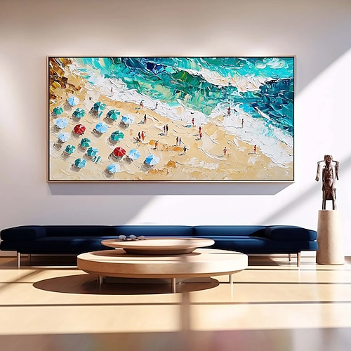 handgemachtes Original Sommer Strand Ölgemälde auf Leinwand abstrakte Strandparty Wandkunst für Wohndekoration mit gespanntem Rahmen/ohne Innenrahmen Gemälde