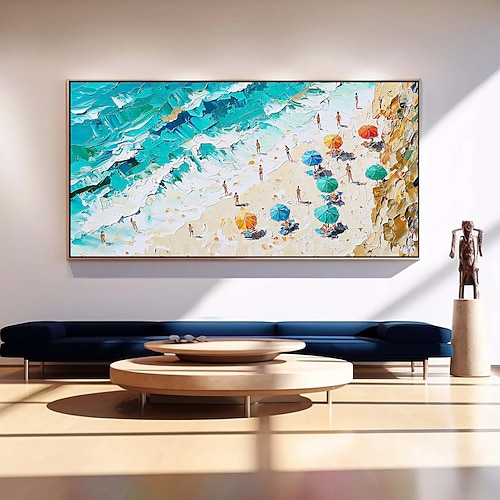 handgemachtes Original Sommer Strand Ölgemälde auf Leinwand abstrakte Strandparty Wandkunst für Wohndekoration mit gespanntem Rahmen/ohne Innenrahmen Gemälde Image