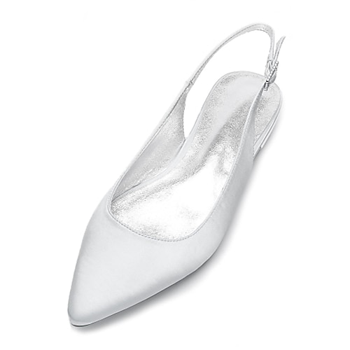 Damen Hochzeitsschuhe Übergrössen Brautschuhe Flacher Absatz Schlaufen Heel Spitze Zehe Minimalismus Satin Schnalle Weiß Elfenbein Silber Image