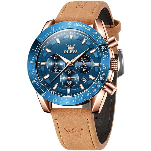 Neue Olevs Olevs Marke Mode Trend Herren Uhren Luminous Chronograph Kalender Großes Zifferblatt Einfache Freizeit Quarz Uhr Leder Sport Wasserdicht Herren Armbanduhr