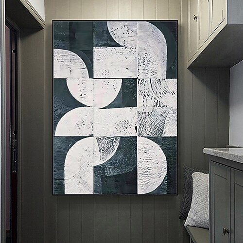 Mintura handgefertigte abstrakte geometrische Farbblock-Ölgemälde auf Leinwand, Wandkunst, Dekoration, modernes Bild für die Inneneinrichtung, gerolltes, rahmenloses, ungedehntes Gemälde Image