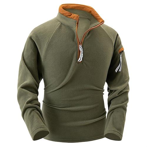 Herren Sweatshirt Pullover Sweatshirt mit Viertelreißverschluss Schwarz Armeegrün Blau Khaki Troyer Halber Reißverschluss Farbblock Sport Natur Täglich Festtage Polyester Strassenmode Brautkleider