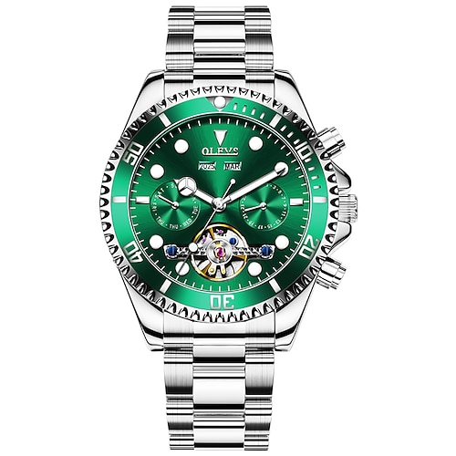 Olevs Herren mechanische Uhr Mode lässig Armbanduhr automatisch selbstaufziehend leuchtend Kalender Datum Stahluhr Image
