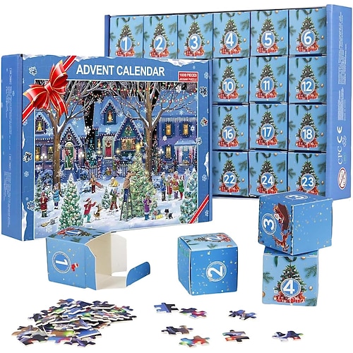 Weihnachts Adventskalender 2026 Puzzlespiel Xmas 1008 Teile Puzzle 24 Tage Weihnachts Countdown Kalender für Kinder Erwachsene