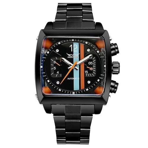 JARAGAR 569 Herren Automatische Mechanische Uhr Mode Retro Design Quadrat Zifferblatt Datum Woche Wasserdicht Stahlband Freizeit Armbanduhr Image