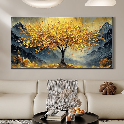 handgemachtes original goldenes Ölgemälde Baum des Lebens auf Leinwand abstrakte Struktur Baum Wandkunst für Wohndekoration mit gespanntem Rahmen/ohne Innenrahmen Malerei Image