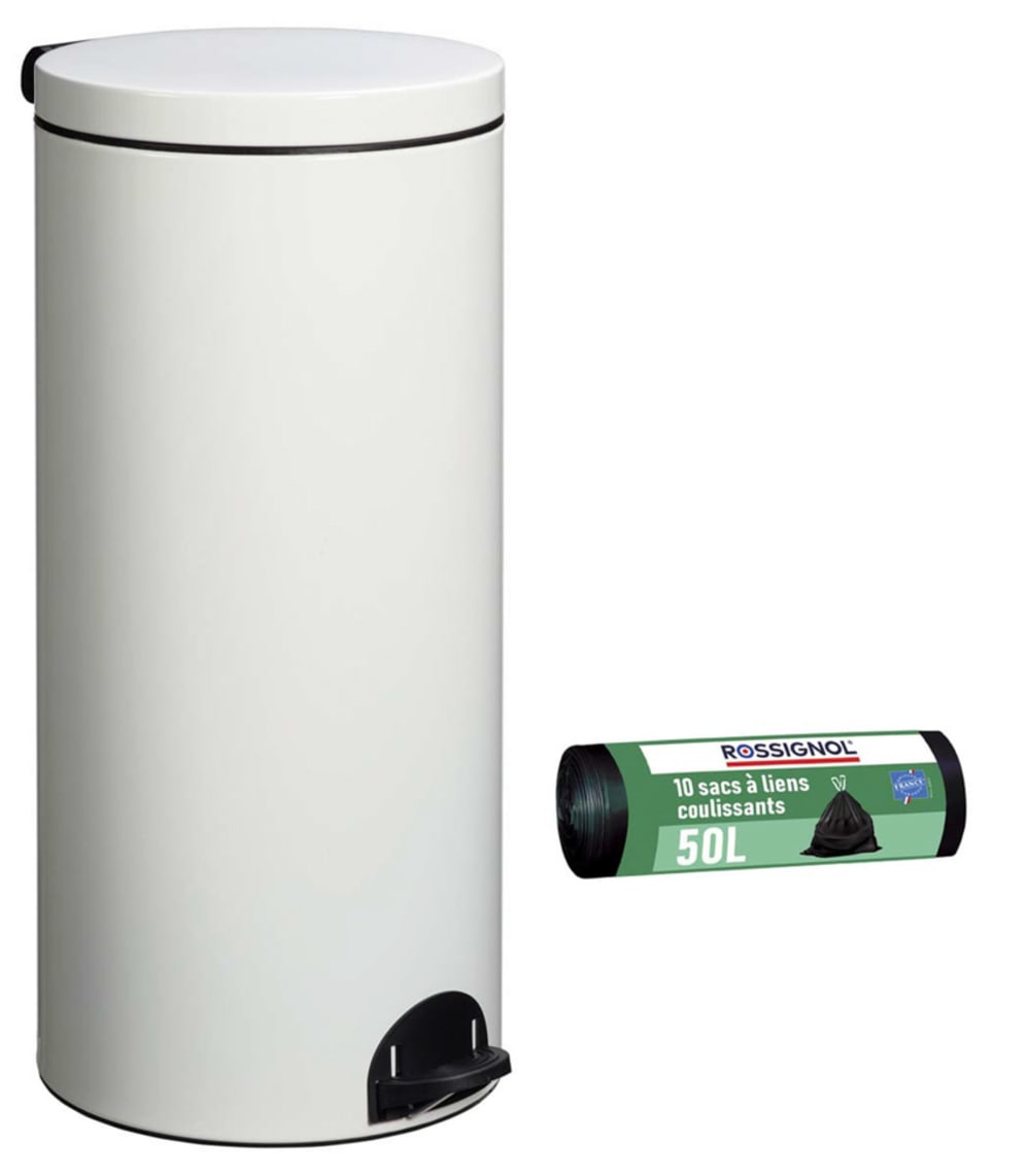 Poubelle de cuisine à pédale 30L et 10 sacs poubelle 50L