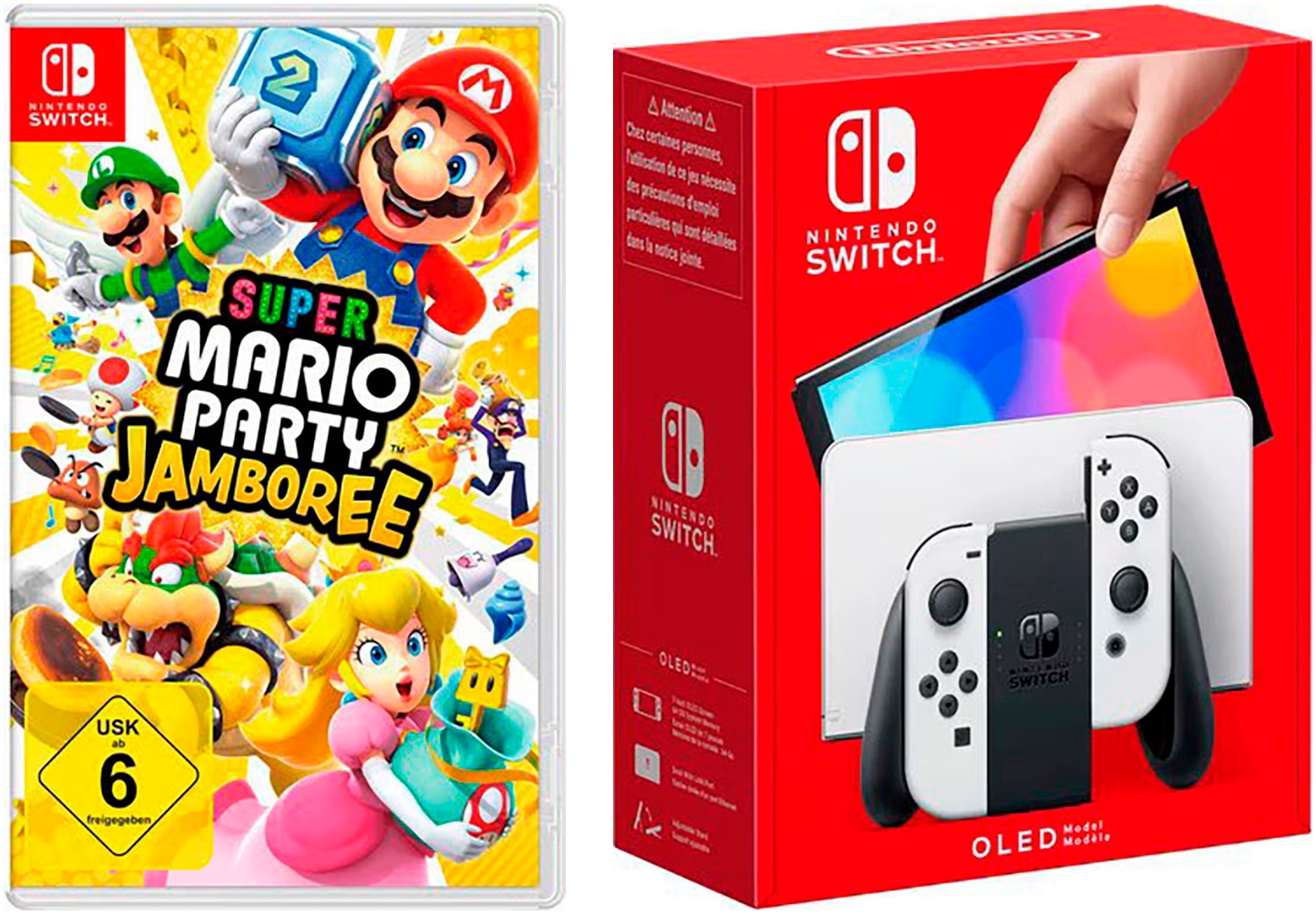 NINTENDO SWITCH Konsolen-Set "OLED weiß + Mario Party Jamboree", weiß, B:24,2cm H:1,39cm T:10,2cm, Spielekonsolen