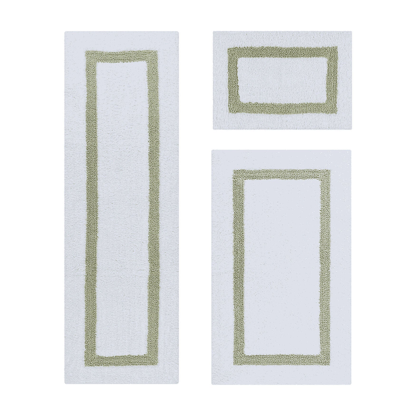 Hotel Collection 100% Cotton 3 Piece (17" X 24" | 24" X 40" | 20" X 60") Bath Rug Set by Brylane Home in White Sage