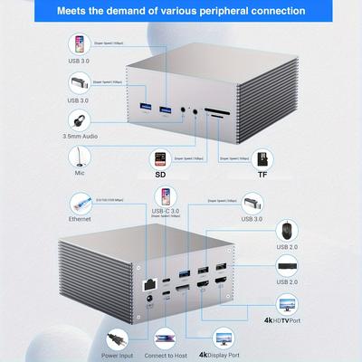 TEMU Usb-c Docking In 1, Display Usb C Charging , 4k, Dp, Vga, 7 Usb , Ethernet, Sd/tf