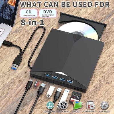 TEMU 7-in-1 Portable Usb 3.0 Cd/ Dvd Drive - Burn, Play, Read, Write, And Install Discs With Ease - Compatible With Laptop, Desktop, Pc, , And Windows Operating Systems