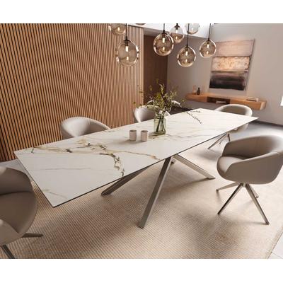 DELIFE Esstisch Edge 300x100 Keramik Calacatta Luxe Weiß-Gold-Grau Kreuzgestell Rechteck Edelstahl, Esstische Image