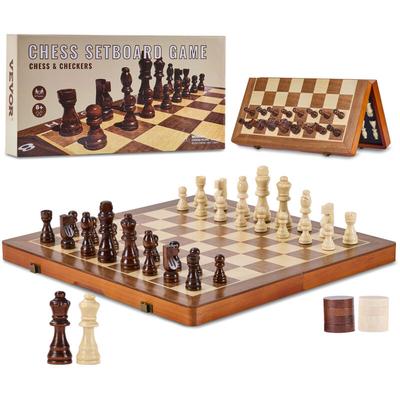 Vevor - Magnetisches Schachspiel aus Holz, 2-in-1 Schach-Dame-Spielset, Klappbare Schachbrettspiele