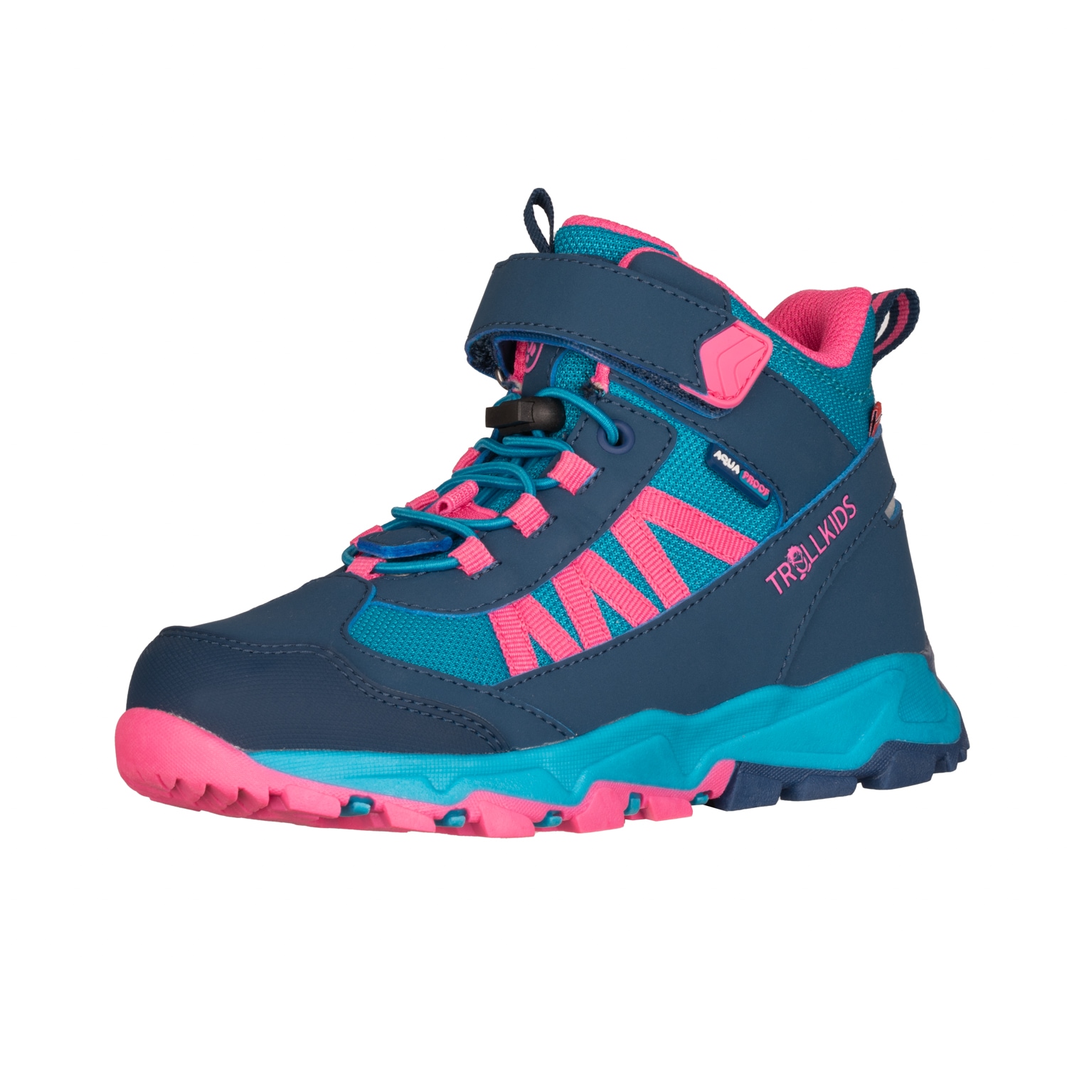 Wanderschuh TROLLKIDS "KIDS TRONFJELL HIKER MID", Kinder, Gr. 40, blau (schwarz turquoise, light magenta), Synthetik, Textil, mehrfarbig, Schuhe Wanderschuh, wasserdicht